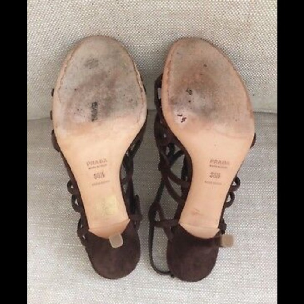 Prada Heels Caged Strappy Brown Suede Sandals EUC - Picture 6 of 8